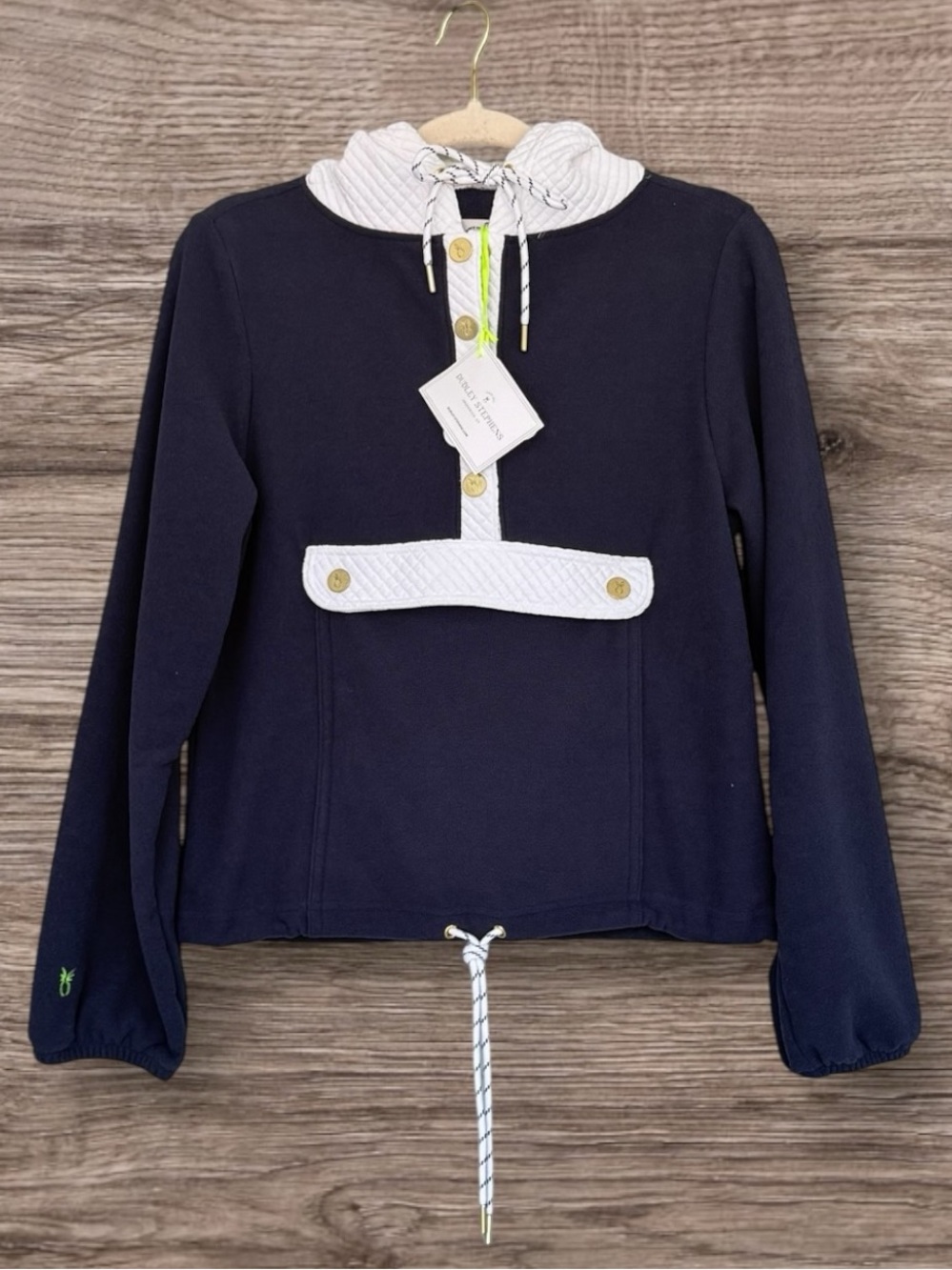 Dudley Stephens Riley Hoodie Navy Blue White Terry Fleece Waffle Small NWT